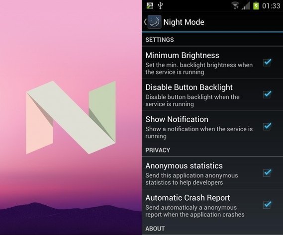 Как включить ночной режим для Android 7.0?